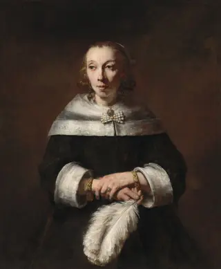Portrait of a Lady with an Ostrich-Feather Fan, by Rembrandt van Rijn, oil, 1657