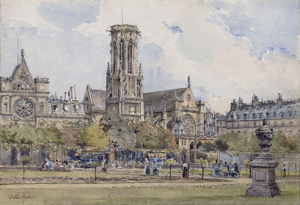 Watercolour, St Germain l'Auxerrois, Paris, by John Fulleylove, watercolor, 1860
