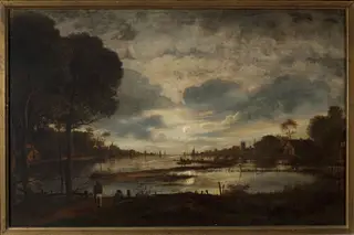 Moonlit landscape, by Petrus van Schendel, oil, 1848