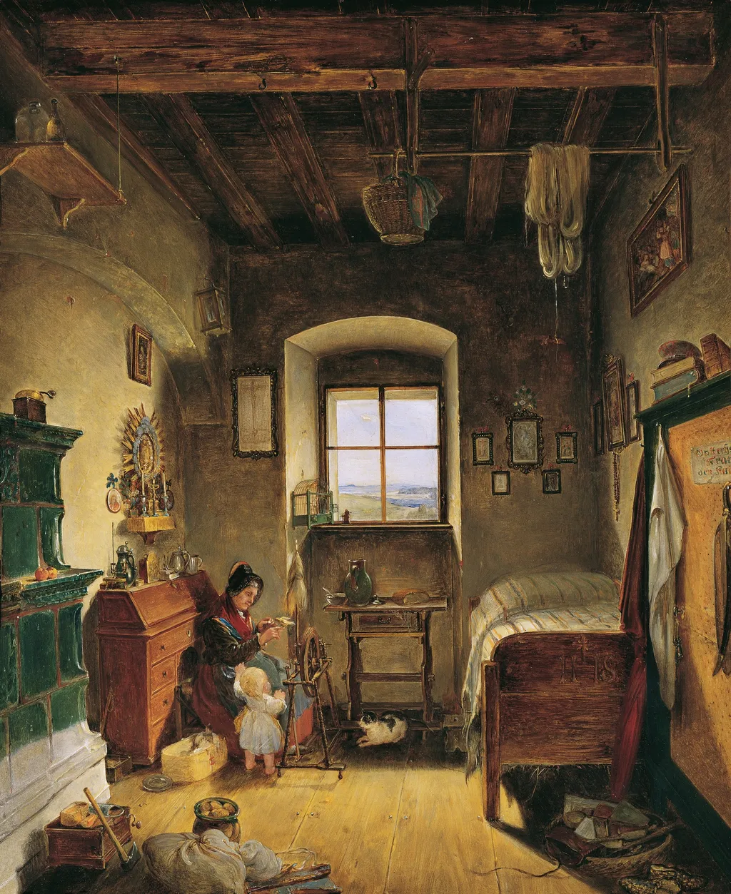 Die Witwe des Landwehrmannes (Bauernstube), by Albert Schindler, oil, 1836