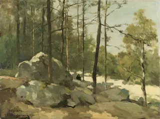 Wooded View near Barbizon, by Johan Hendrik Weissenbruch, oil, 1900