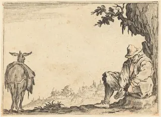 Peasant Removing His Shoe, by Jacques Callot, ink, 1622