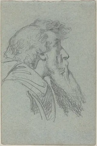 Bearded Man Looking Up, by Alexandre Bida, graphite, 1859