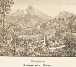 Donnerstag - Berchtesgaden und der Watzmann (Thursday - Berchtesgaden and the Watzmann Mountain), by Ferdinand Olivier, ink, 1823