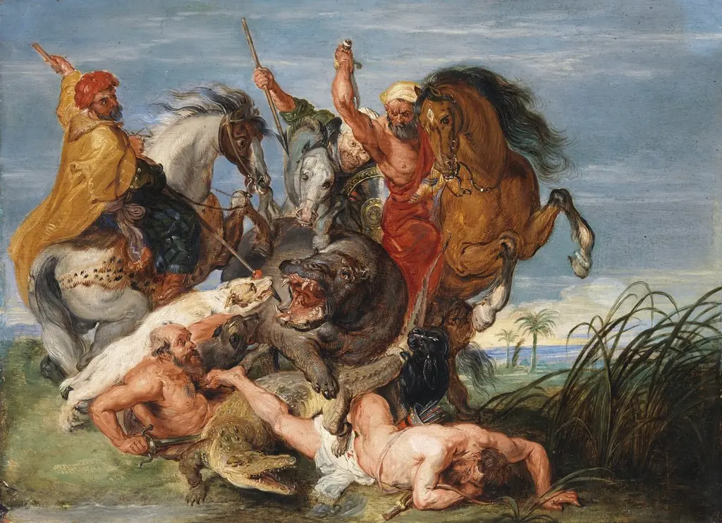 A Hippopotamus and Crocodile Hunt, by Peter Paul Rubens, oil