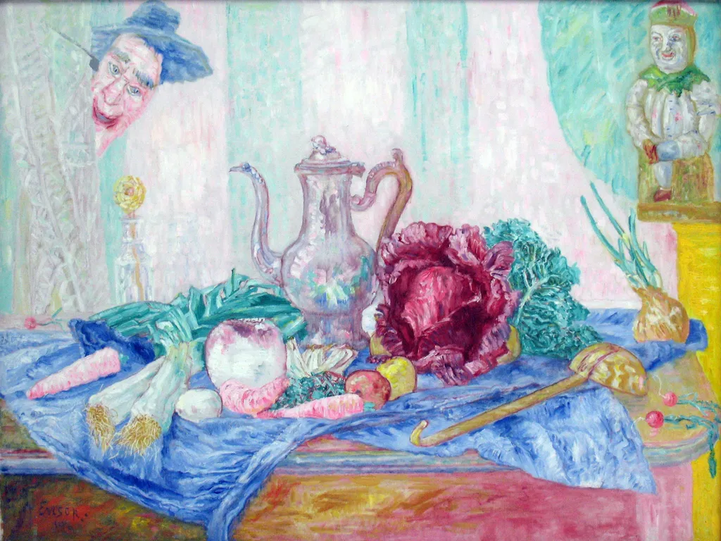 Still life with a cabbage, by James Ensor, unspecified, 1921