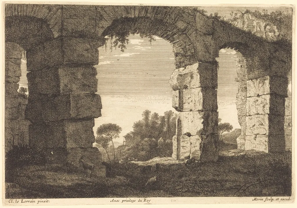 Ruins of an Aqueduct, by Jean Morin, ink, 1625