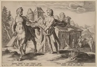 Apollo Entrusting Chiron with the Education of Asclepius, by Hendrick Goltzius, ink, 1590