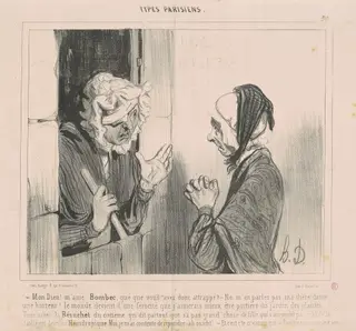 Mon dieu! M'ame Bombec qué que vous avez attrapé?, by Honoré Daumier, ink, 1840