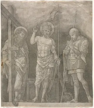 Risen Christ Between Saints Andrew and Longinus, by Giovanni Antonio da Brescia, 1502