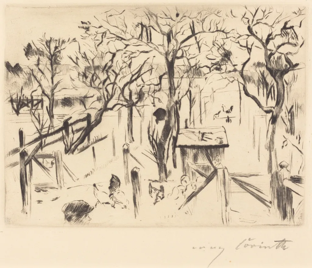 Obstgarten im Herbst (Fruit Garden in Autumn), by Lovis Corinth, ink, 1912