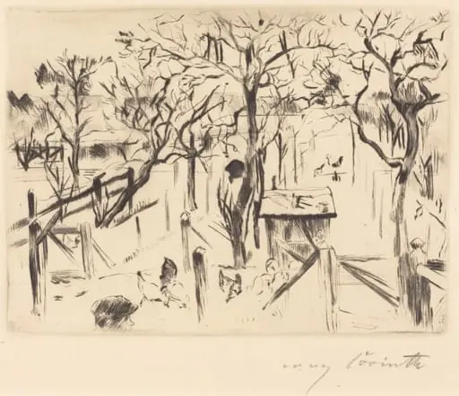 Obstgarten im Herbst (Fruit Garden in Autumn), by Lovis Corinth, ink, 1912