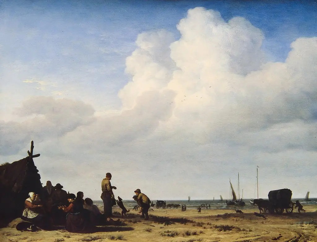 Beach scene, by Adriaen van de Velde, oil, 1665