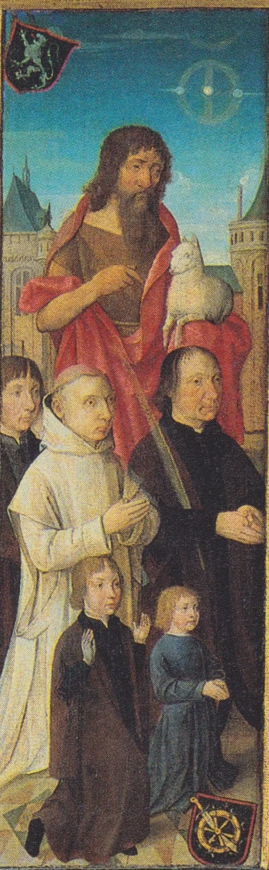 Portrait of Dirck van Heemskerck van Beest (....-1545) with his sons and St. John the Baptist, detail