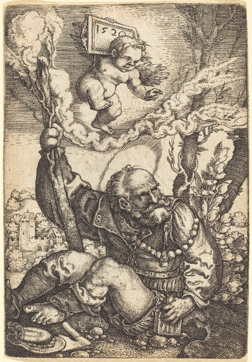 Saint Christopher, by Barthel Beham, ink, 1520