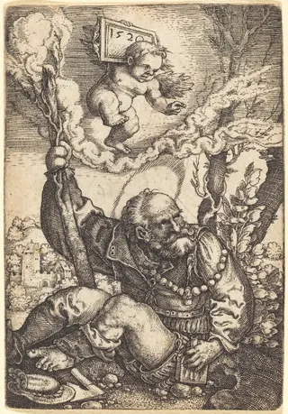 Saint Christopher, by Barthel Beham, ink, 1520