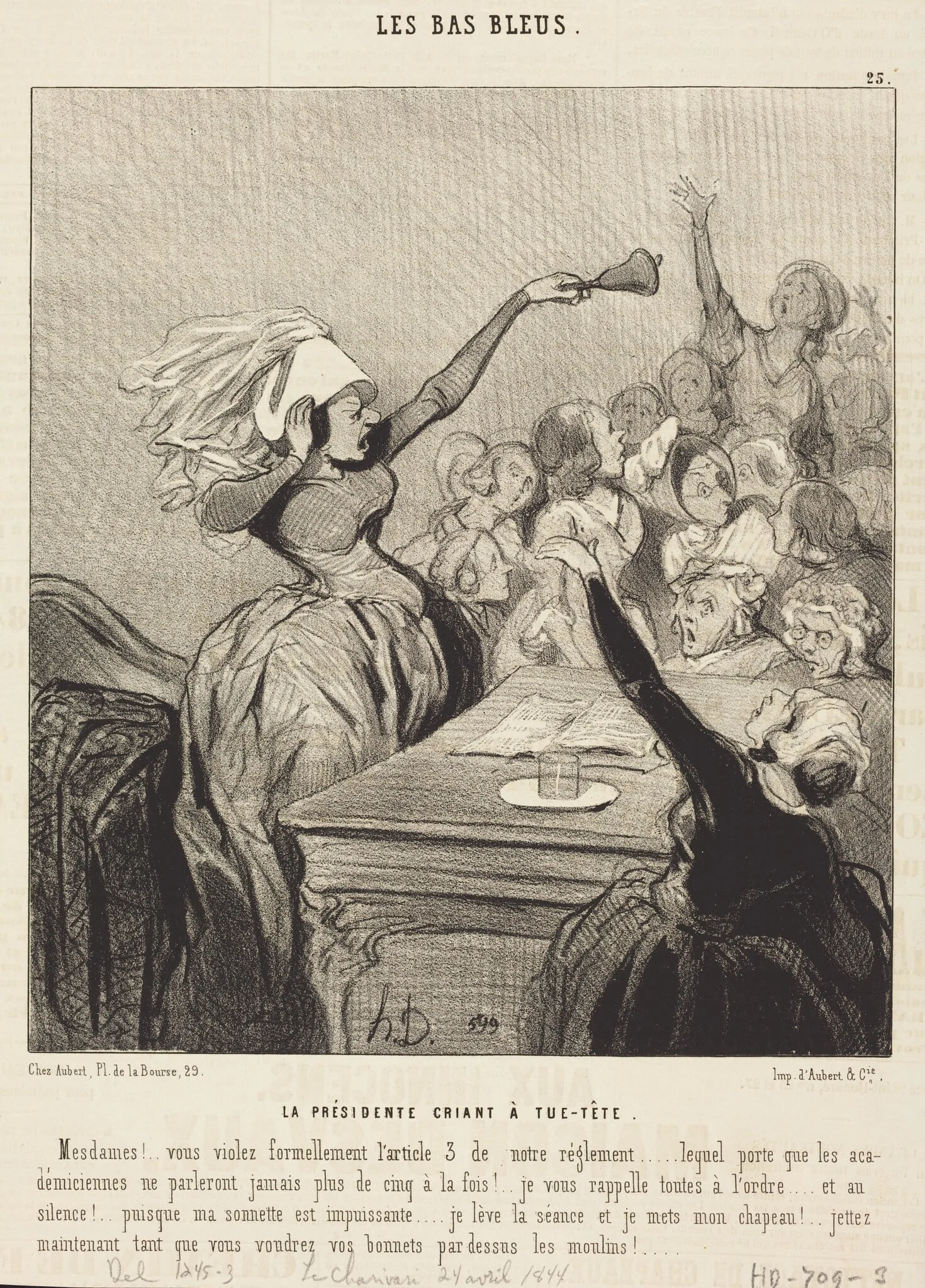 La Présidente criant a tue-tête: Mesdames!..., detail