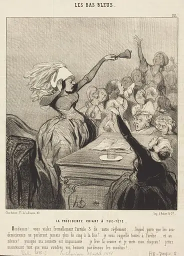La Présidente criant a tue-tête: Mesdames!..., by Honoré Daumier, ink, 1844