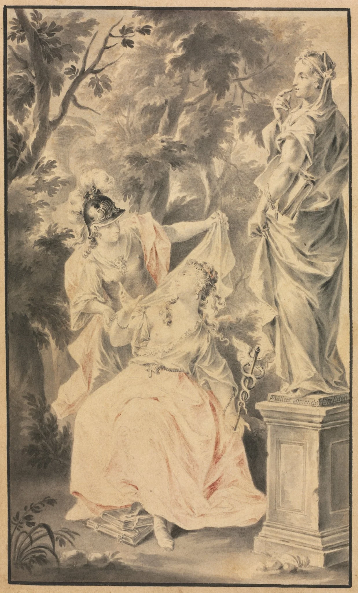 Allegorical Scene: Couple before a Statue, detail