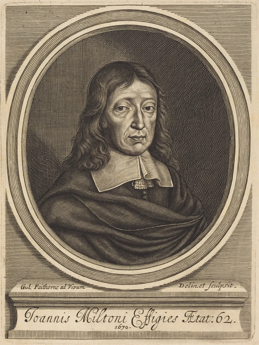 John Milton, by William Faithorne, ink, 1670