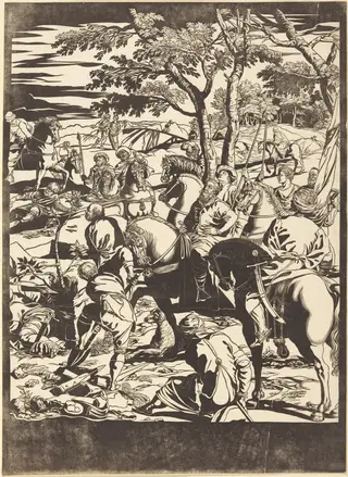 The Crucifixion [right plate], by John Baptist Jackson, ink, 1741