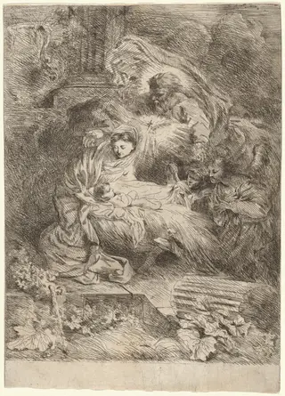 The Nativity with God the Father and the Holy Spirit, by Salvatore Castiglione, ink, 1645