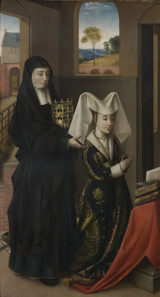 Isabella of Portugal with Saint Elisabeth, by Petrus Christus, oil, 1457