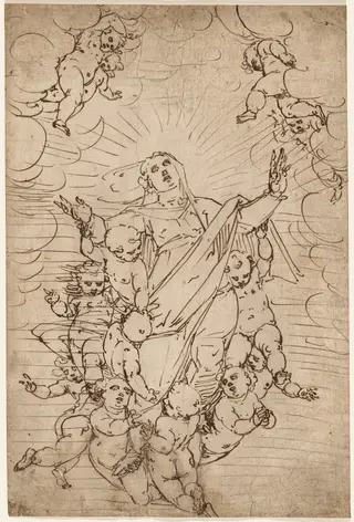 The Virgin in Glory, by Luca Cambiaso, ink, 1564