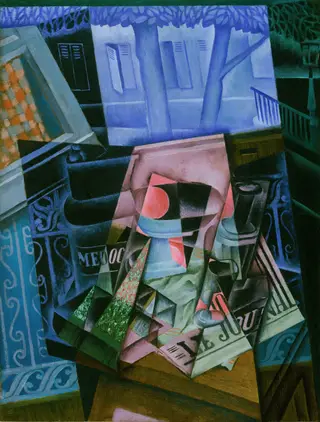 Still Life before an Open Window, Place Ravignan, by Juan Gris, oil, 1915