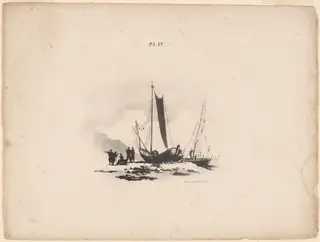Boats on the Beach, by Bernard Gaillot, ink, 1824