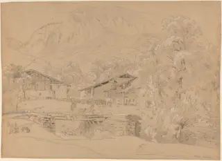 An Alpine Village in Summertime, by Jean Antoine Linck, chalk, 1804