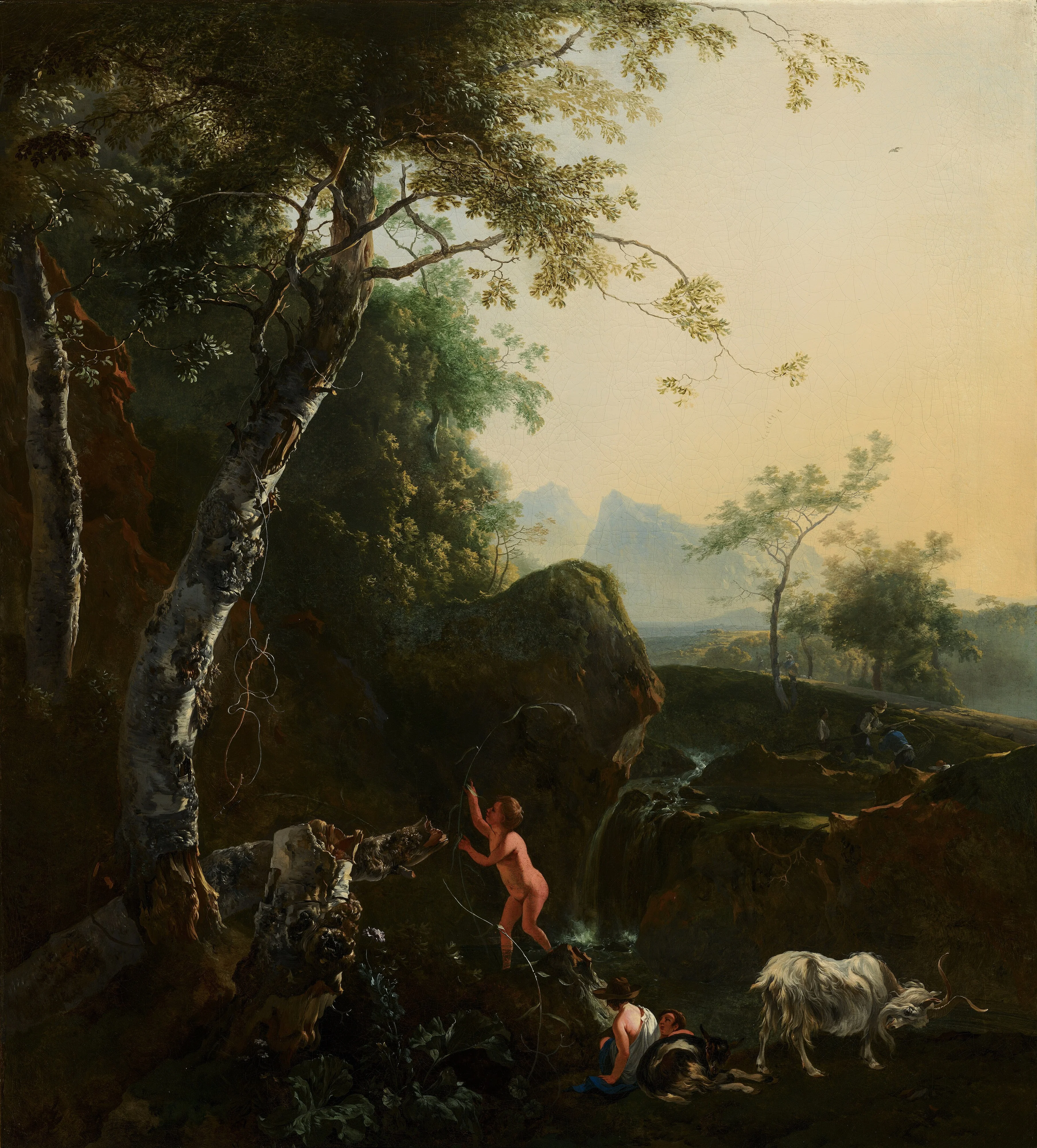 Mountainous Landscape with Waterfall, detail