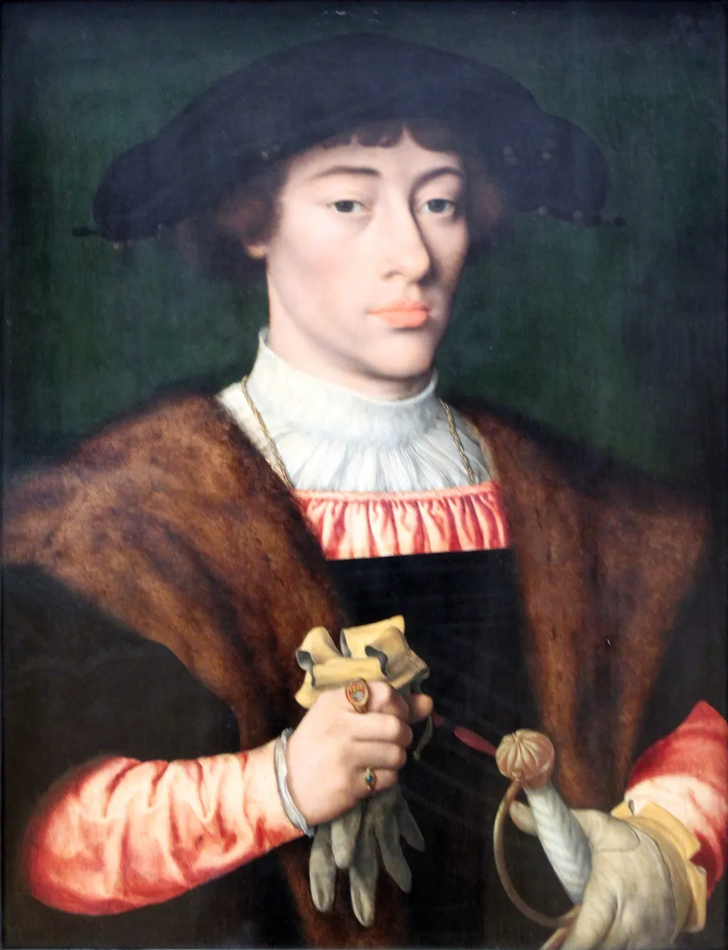 Portrait of a Man with Gloves, by Joos van Cleve, oil, 1528