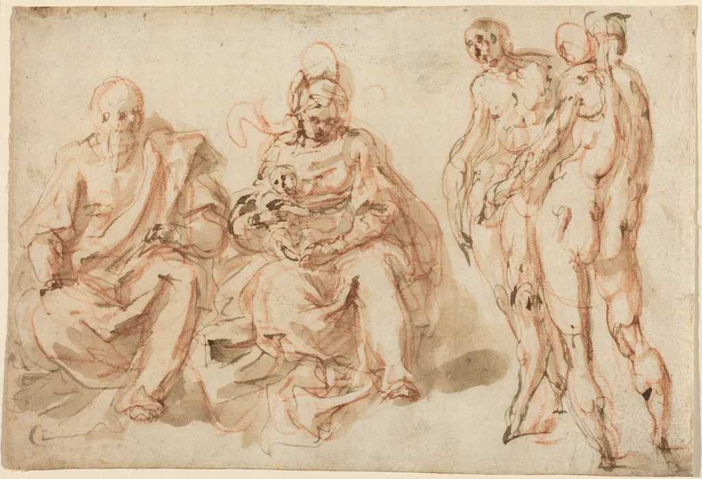 The Adoration of the Shepherds, by Cesare Pollini, ink, 1595