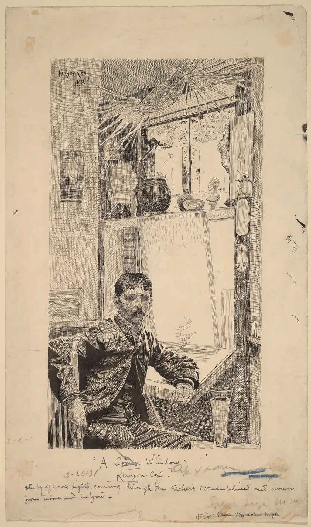 A Corner Window, Will Low, by Kenyon Cox, ink, 1884