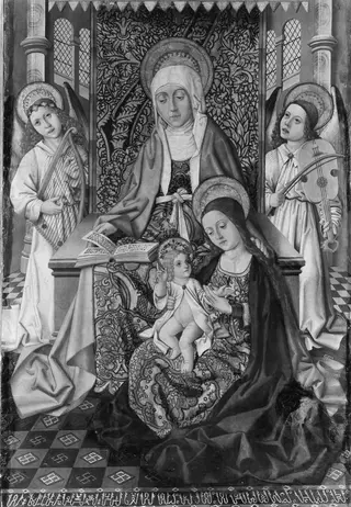 Saint Anne Enthroned with the Virgin and Child, by Master of Osma, tempera, 1500