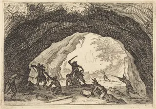 Soldiers Attacking Robbers, by Jacques Callot, ink, 1617