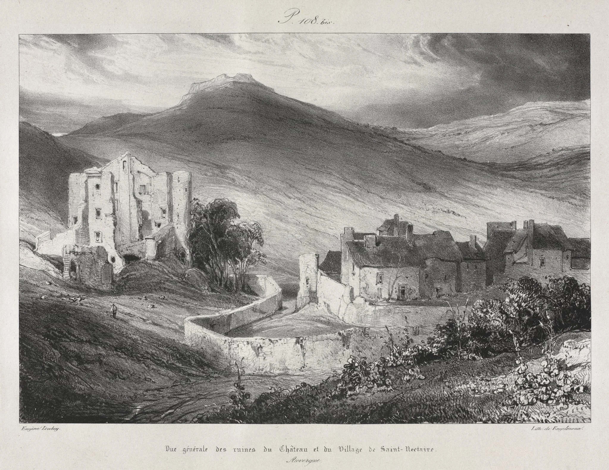 Voyages pittoresques et romantiques dans l'ancienne France, Auvergne: Ruines du château et du village de Saint Nectaire, detail