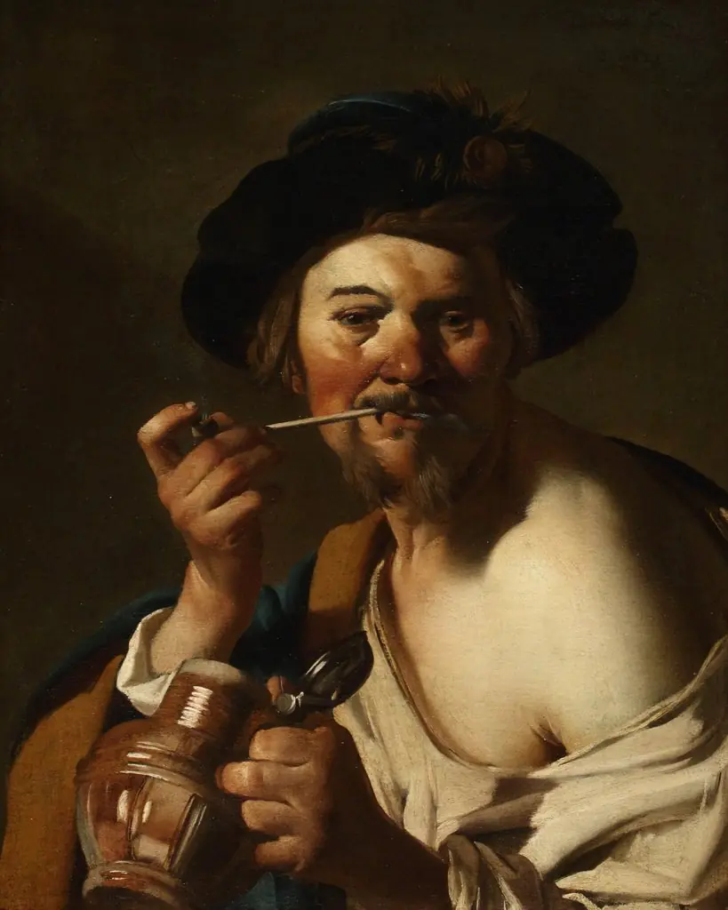 Pipe smoker, by Dirck van Baburen, oil, 1623