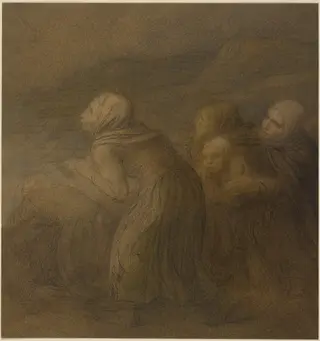 Boat in Trouble, by Alphonse Legros, charcoal, 1874