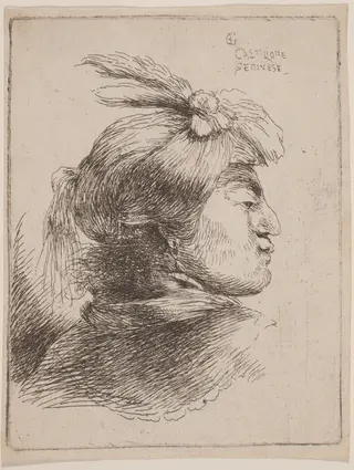 Small Oriental Head, by Giovanni Benedetto Castiglione, ink, 1646