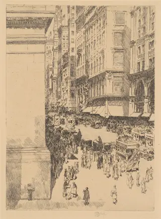Fifth Avenue, Noon, by Childe Hassam, ink, 1916