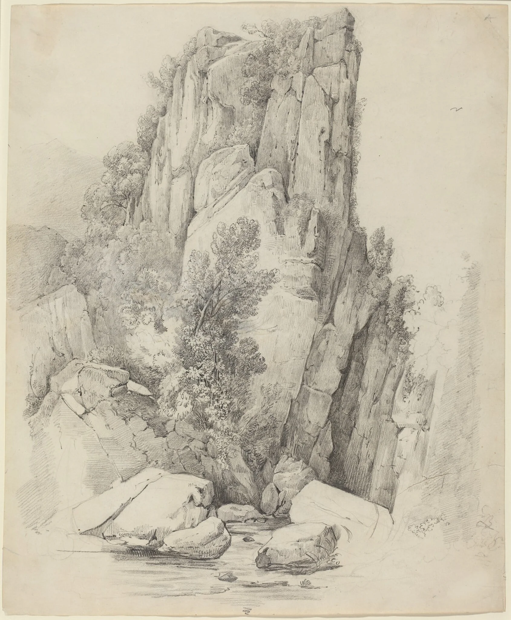 Rock Cliffs above a Stream, detail