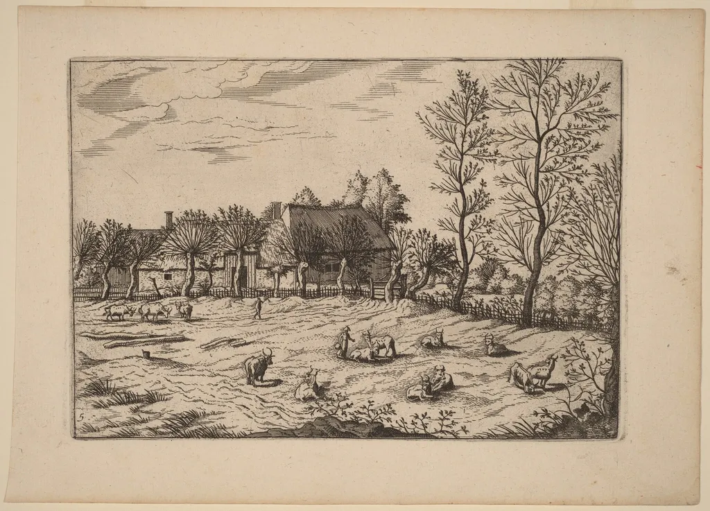 Farm, by Johannes van Doetechum the Elder, ink