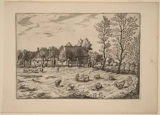 Farm, by Johannes van Doetechum the Elder, ink