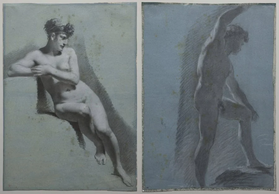 Study of a Nude Woman, Seated Looking to the Right (recto) Study of a Male Nude (verso), detail