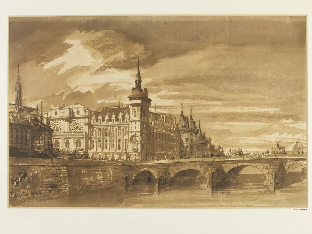 View of the Pont au Change and the Palais de Justice, Paris, by Francois Victor Sabatier, 1856