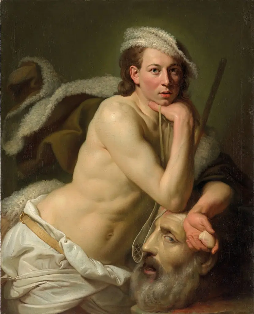 Self-portrait as David with the head of Goliath, by Johann Zoffany, oil, 1756