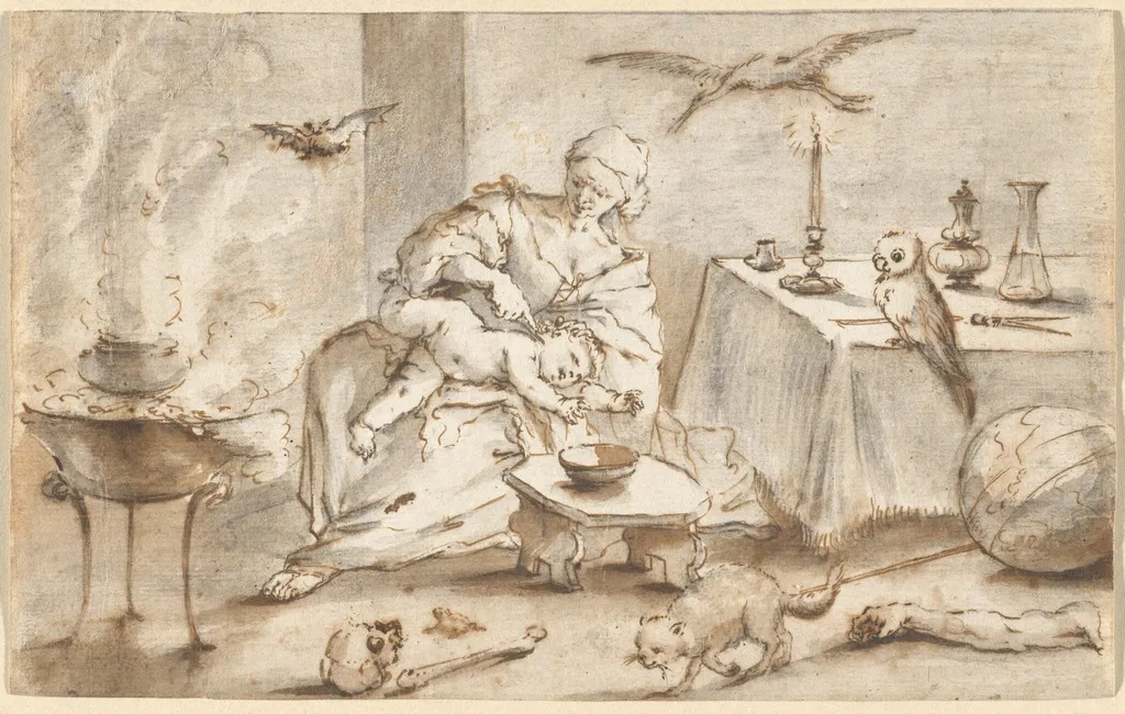 Scene of Witchcraft, by Domenico Guidobono, chalk, 1698
