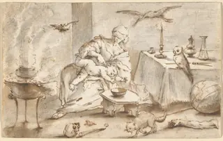 Scene of Witchcraft, by Domenico Guidobono, chalk, 1698